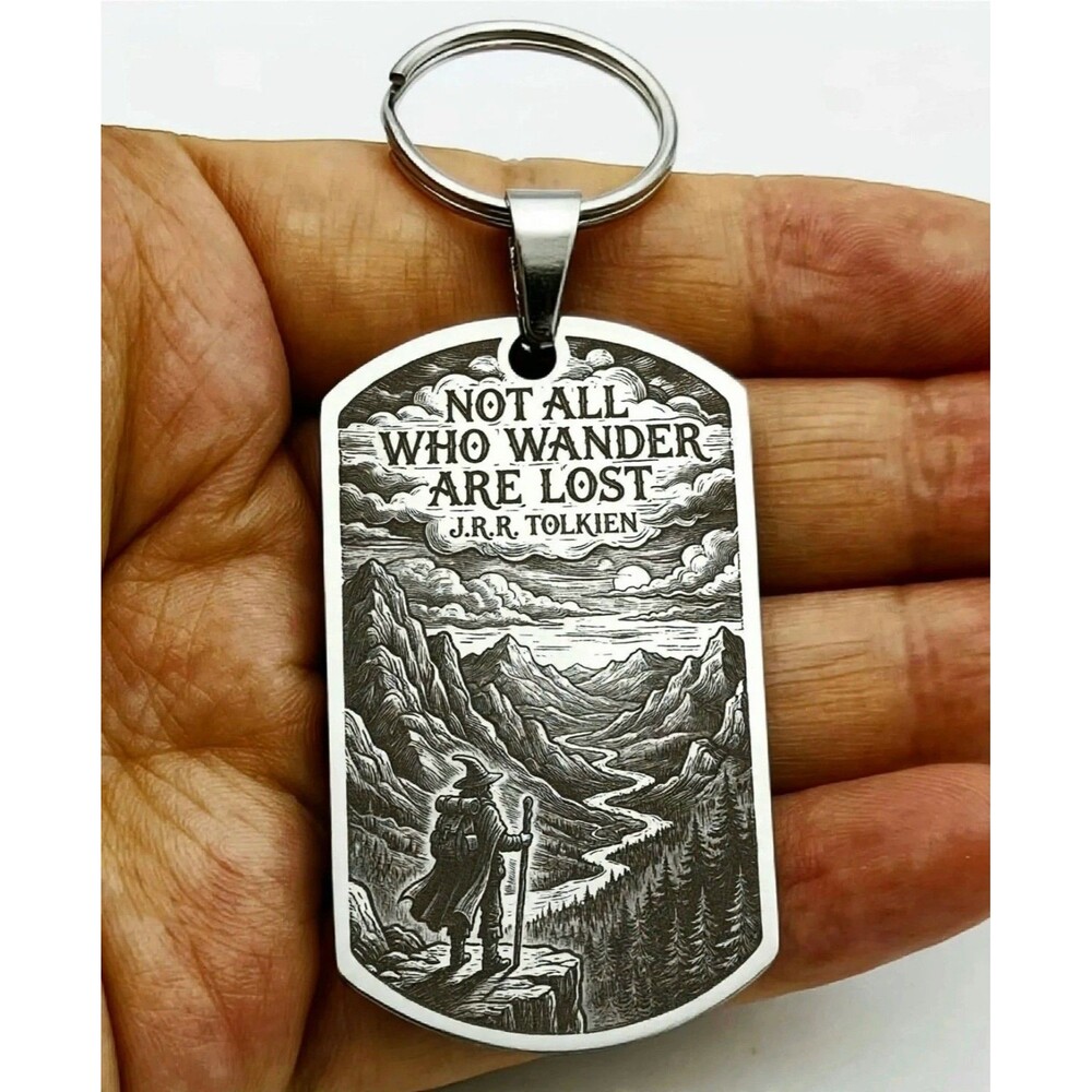 Not All Who Wonder Are Lost Wizard  Stainless Keychain Life Inspiration Quote